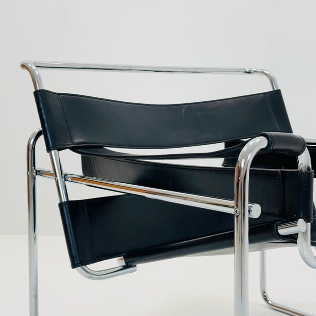 Metal Italian Leather B3 Lounge Chair by Marcel Breuer for Fasem, 1980s For Sale - Image 7 of 11