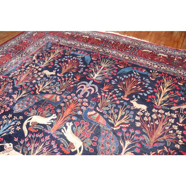 Red Early 20th Century Zabihi Collection Jewel Toned Botanical Persian Meshed Animal Pictorial Rug - 11'7" x 13'10" For Sale - Image 8 of 12