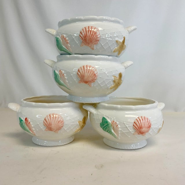 Hollywood Regency Vintage Coastal Chic Seashell Motif Ceramic Soup Bowls - Set of 4 For Sale - Image 3 of 10