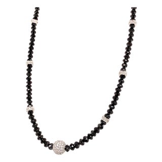 Diamond Beaded Necklace 34.15 Tcw 18k Gold Certified For Sale