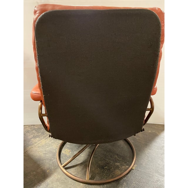 Mid Century Modern Orange Leather Ekornes Stressless Recliner Chair
