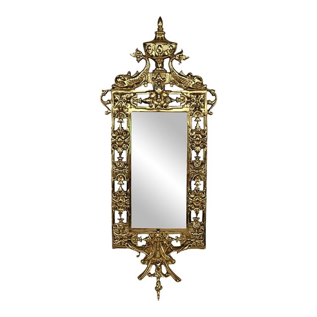 Antique 19th C. Victorian Brass Figural Dolphin Wall Mirror For Sale