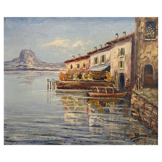 N. Busnelli, Seaside Houses, Oil on Canvas, 1935 For Sale