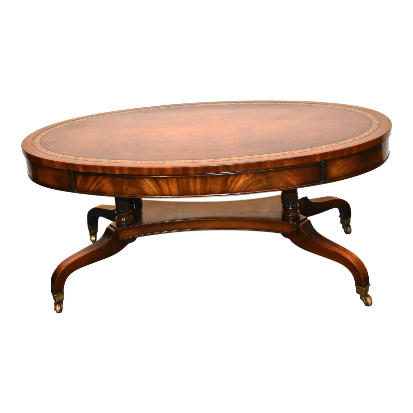 Vintage Weiman Oval Mahogany Leather Top Coffee Table Chairish