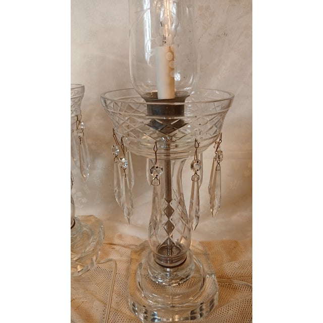 Mid 20th Century Hollywood Regency Crystal Hurricane Lamps With Prisms - A Pair For Sale - Image 14 of 17