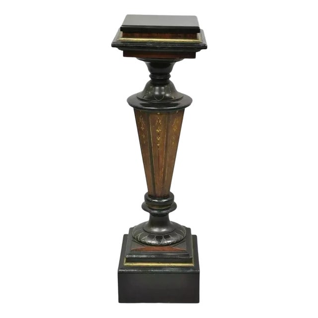 Antique Victorian Aesthetic Movement Ebonized Marble Top Pedestal Bust Stand For Sale