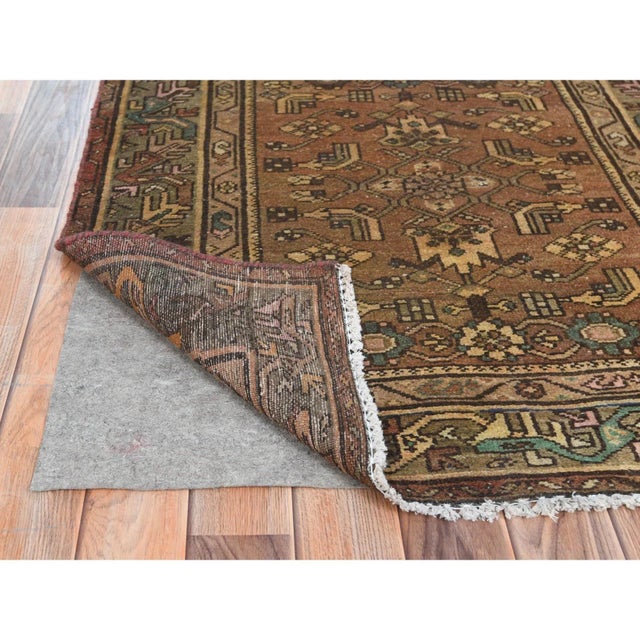 Traditional 1960s Earth Tone Colors, Vintage Persian Hamadan With All Over Fish Mahi Design Distressed Wool Hand Knotted, Wide Runner Rug For Sale - Image 3 of 8
