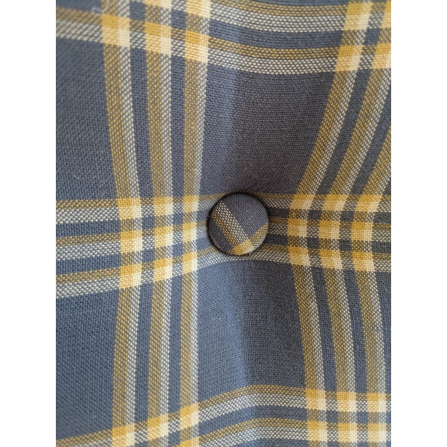 Late 20th Century English Traditional Style Plaid Tufted Cocktail Ottoman With Brass Castors For Sale - Image 5 of 9