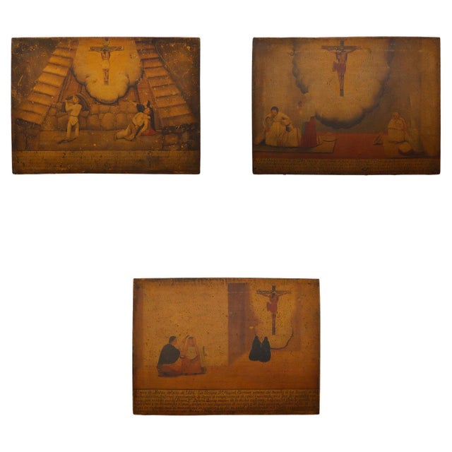 Set of three Mexican Retablos "Exvotos" Reproduction For Sale - Image 13 of 17
