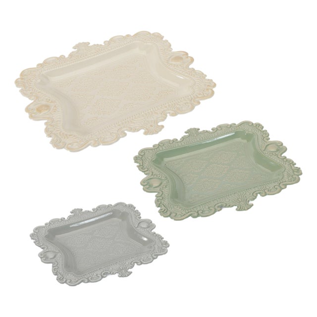 Ornate Embossed Decorative Tray (Set of 3) For Sale