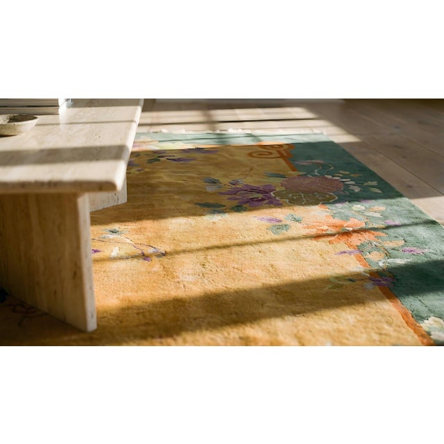 1920s Orange Apricot Floral Modern Antique Chinese Art Deco Carpet 5'10" X 8'3" Knotted Wool Rug For Sale - Image 14 of 15