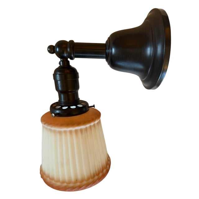 American Circa 1920’s Cased Glass Wall Sconce With Apricot Trim For Sale - Image 3 of 6