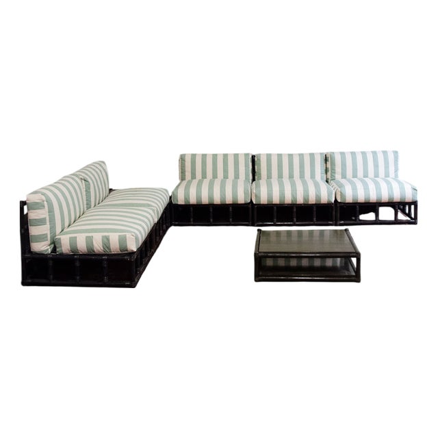 Modular Bamboo Sofa and Coffee Table, 1970s, Set of 6 For Sale