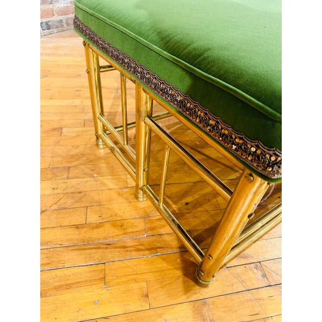 This newly recovered vintage bench exudes elegance and sophistication with its vibrant green velvet cushion and intricate...