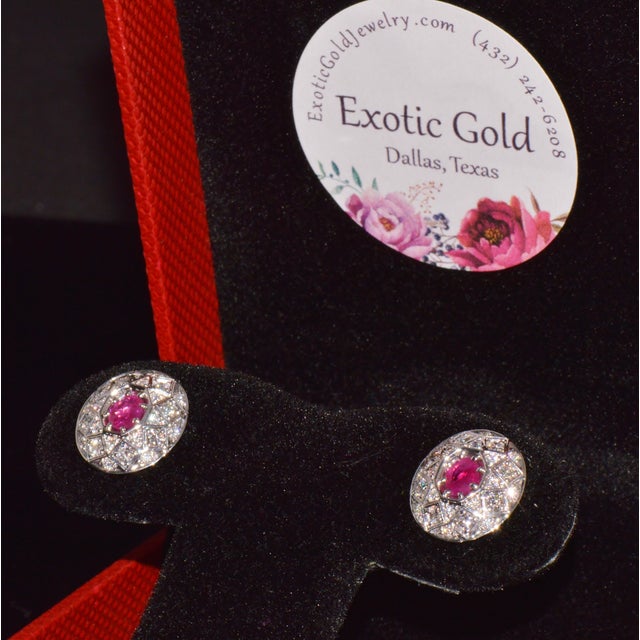 Certified Natural 1.6cts vs F Diamond Ruby 18k Solid Gold Geometric Disc Earrings, A Pair For Sale - Image 13 of 13