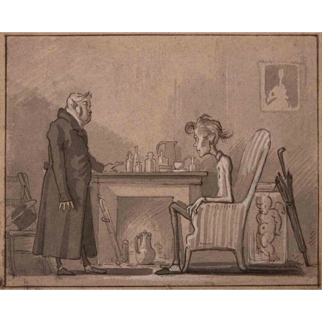 Two Men is an Original China Ink Drawing realized by Eugène Lami (1800-1890). The little artwork is in good condition,...