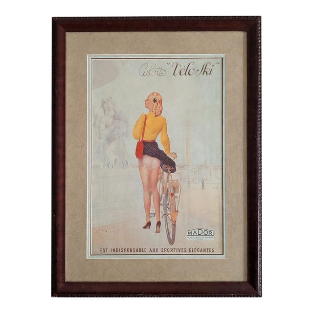 Vintage 1946 French "Culotte Vélo-Ski" Advertising Poster by André Wilquin – Framed Mid-Century Parisian Sportswear Lithograph For Sale