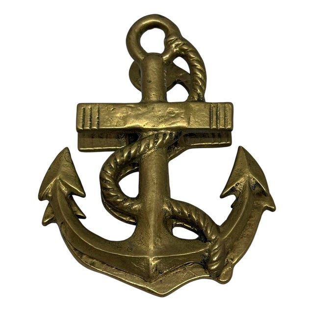 Solid Vintage Brass Ship Anchor Door Knocker — Nautical 4” Tall For Sale - Image 11 of 12