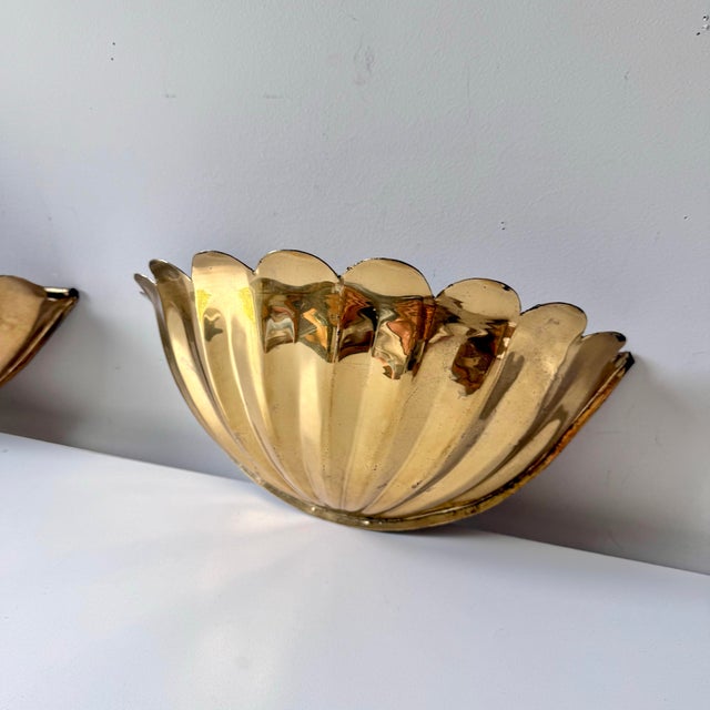 Scalloped Brass Lotus Petal Wall Pocket; A Pair For Sale In Charleston - Image 6 of 9
