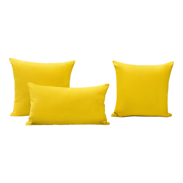 Yellow Outdoor Throw Pillows - Set of 3 - Canary Yellow For Sale