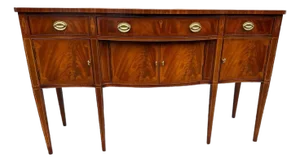 Late 20th Century Hickory Chair Mahogany Satinwood Inlaid Serpentine Front Sideboard.