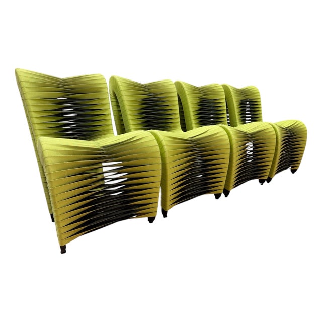 Late 20th Century Set of 4 Contemporary Lime Green Seat Belt Dining Chairs by Phillips Collection For Sale