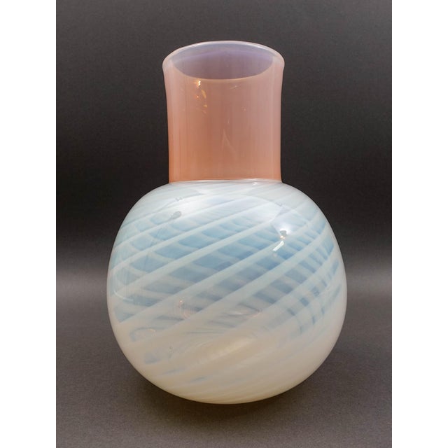 Mid-Century Modern Laslo for Mikasa Japan Vintage Pink Opal White Swirl Art Glass Vase 10 7/8" For Sale - Image 3 of 9