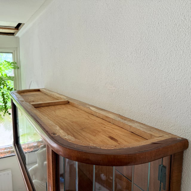 Brown Mid-Century Modern Polish Wall Showcase Cabinet in Beveled Glass and Wood Veneer, 1960s For Sale - Image 8 of 15