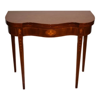 1900 Antique English Sheraton Mahogany Inlaid Flip-Top Console Table Game Table For Sale