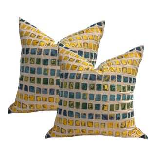 Pair of Ann Gish 24'' Tesserae Mosaic Pillows For Sale
