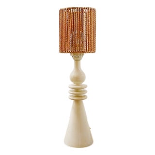 Vintage Sand-Colored Ceramic Table Lamp with New Rope Lampshade For Sale