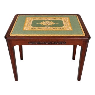 Vintage Carved Wood Needlepoint Bench / Accent Table With Floral Design For Sale