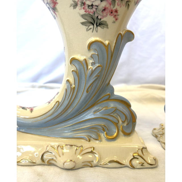 Mid 20th Century Porcelain Cornucopia Vases With French Belle Epoque Design- A Pair For Sale - Image 12 of 17