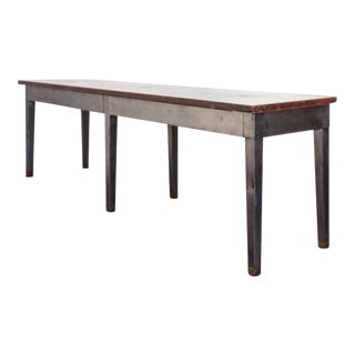 Industrial Style Long Steel Console Table With Brass and Wood Details For Sale
