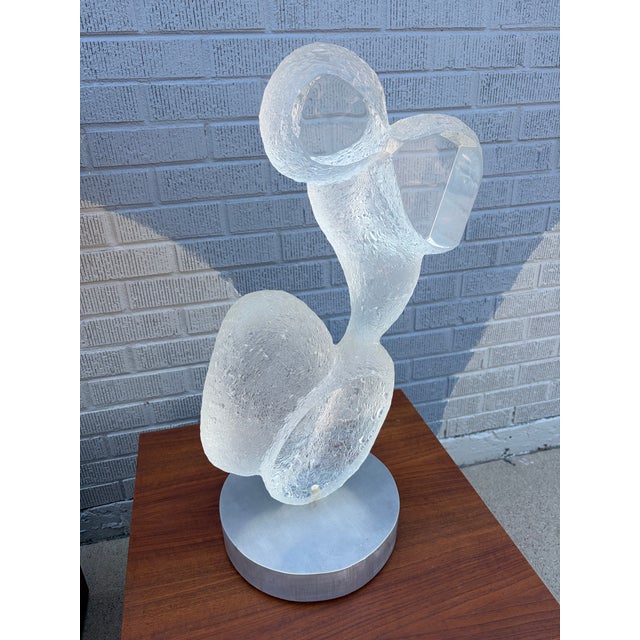 Mid-Century Modern Monumental Textured Art Acrylic Abstract Sculpture on Brushed Aluminum Base by Sally Mattikow For Sale - Image 3 of 9