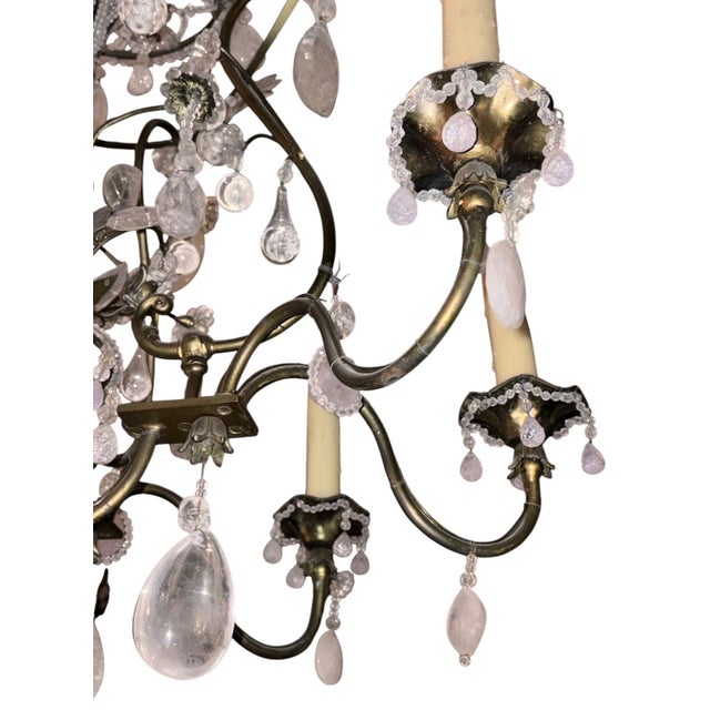 Transparent 1940s Maison Baguès Rock Crystal & Rose Quartz Chandelier For Sale - Image 8 of 8