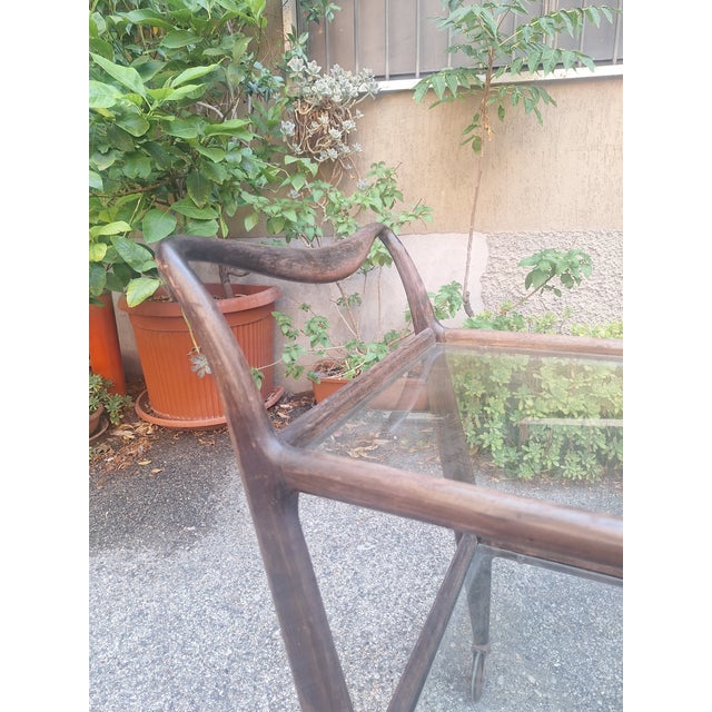 Wooden Trolley with Glass Shelves and Wheels from de Baggis, 1950s For Sale - Image 4 of 7
