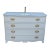 Elegant vintage bow-front dresser thoughtfully converted into a distinctive single-sink bathroom vanity. The cabinet...