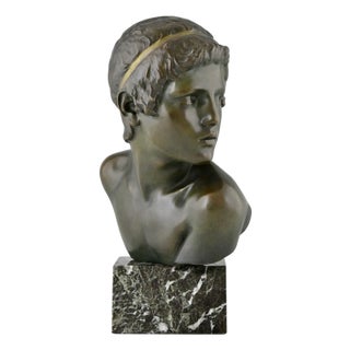 Constant Roux, Bust of Young Achilles, 1920, Bronze on Marble Base For Sale