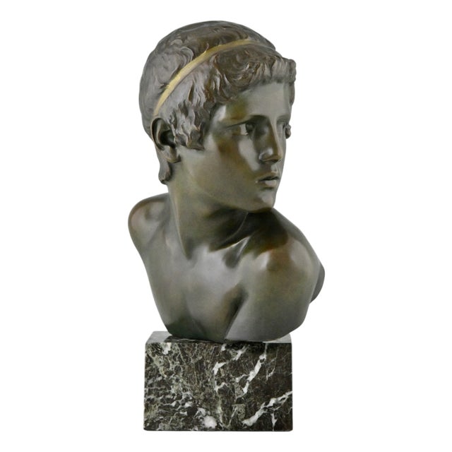 Constant Roux, Bust of Young Achilles, 1920, Bronze on Marble Base For Sale
