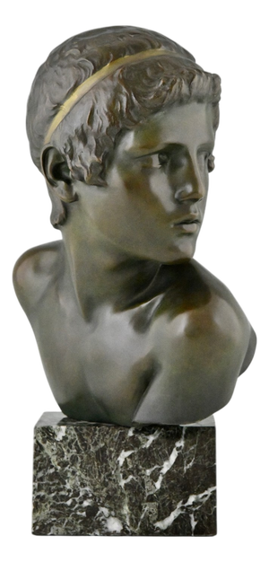 Constant Roux, Bust of Young Achilles, 1920, Bronze on Marble Base