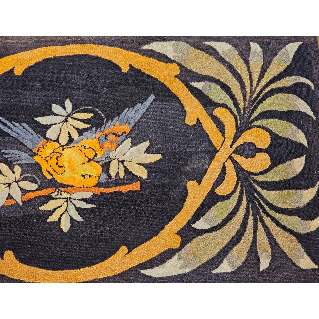 Vintage American Hand Hooked Rug, Bird on a Tree Branch Design, Folk Art Tapestry, 3x5 For Sale - Image 11 of 15