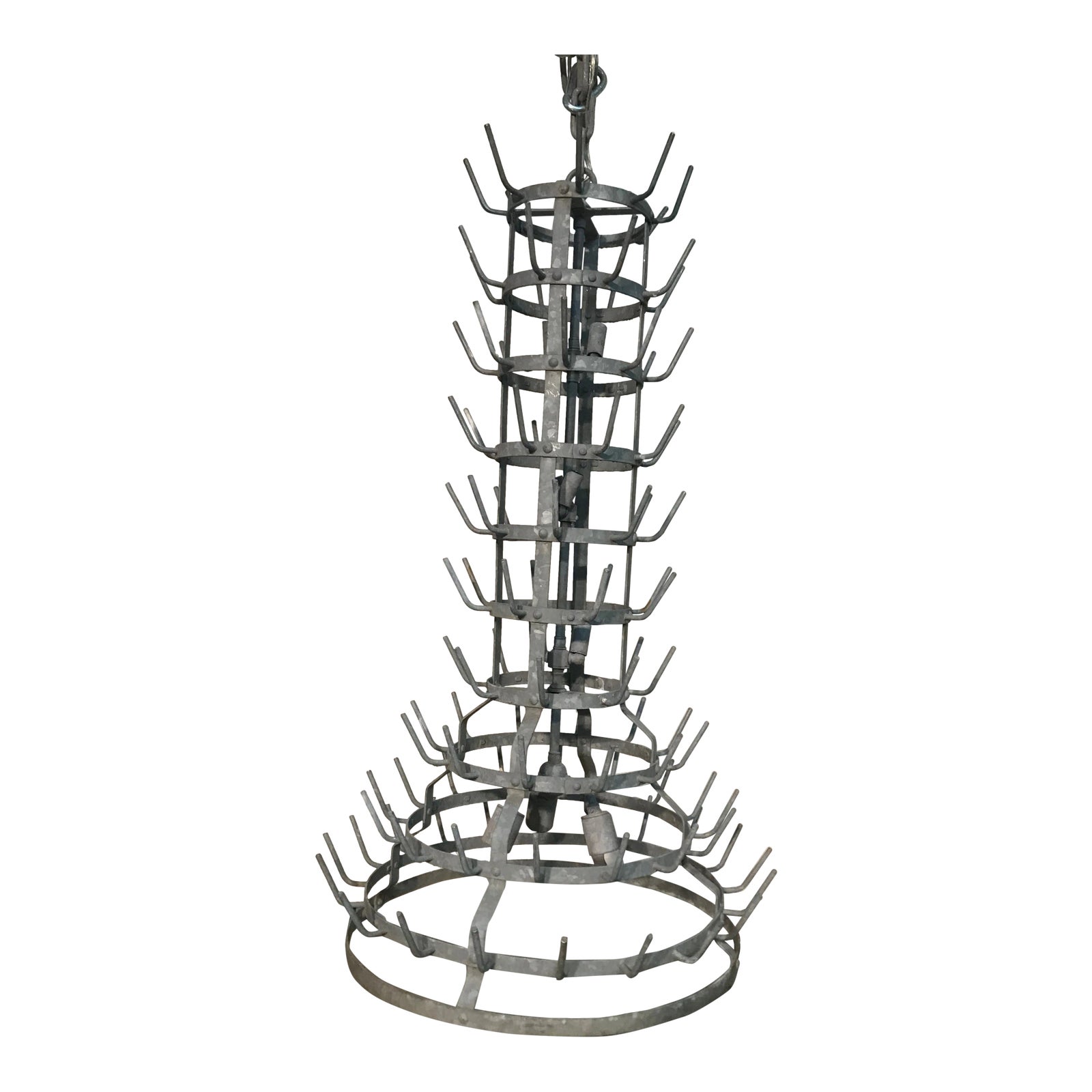 Antique Zinc French Bottle Drying Rack Made Into Chandelier Chairish