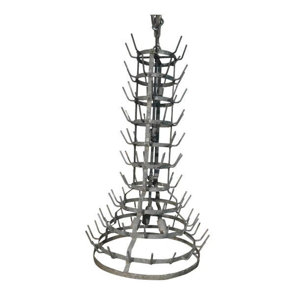 Antique Zinc French Bottle Drying Rack Made Into Chandelier | Chairish