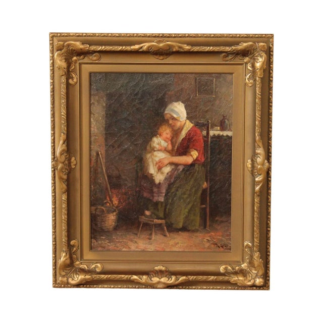 Early 20th C. Dutch Mother and Child Original Oil Painting by F. G ...