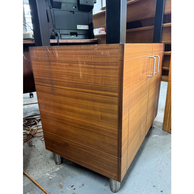 Wood Late 20th Century Pair of Tall Industrial Style Executive Office Shelving Units For Sale - Image 7 of 14