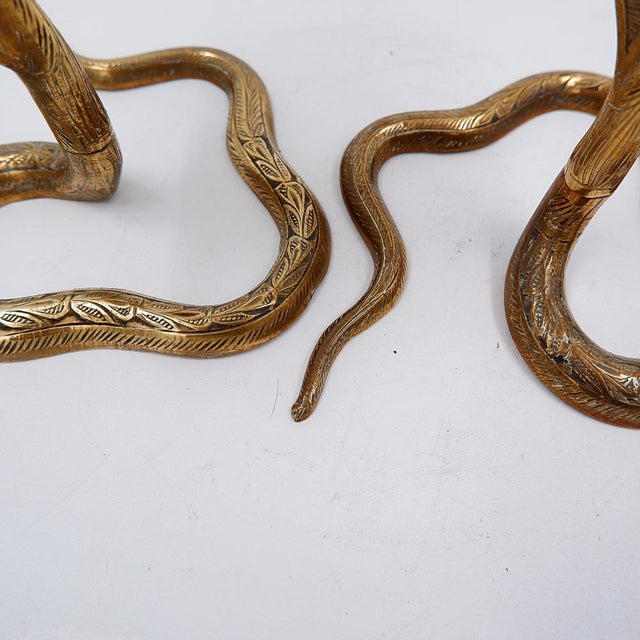 Engraved Brass Cobra Candlesticks, 1960s, Set of 2 For Sale - Image 11 of 17