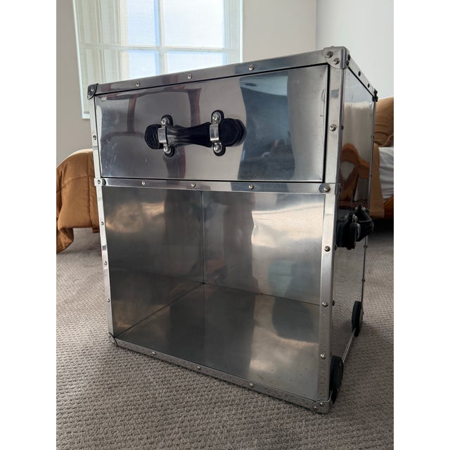 Platinum Pair of Eichholtz Aluminum "Catalina" Trunk Nightstands For Sale - Image 8 of 12