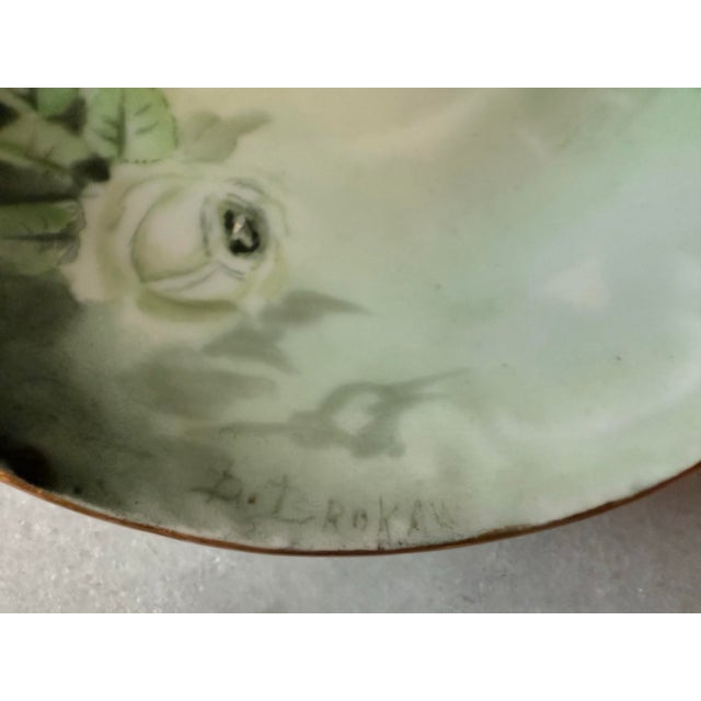 Green Set of 8 Antique Porcelain Green and White Small Plates For Sale - Image 8 of 11