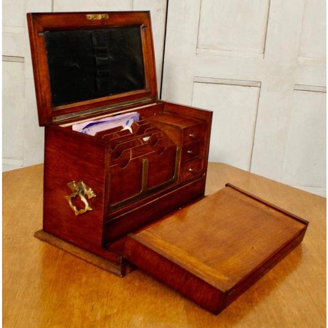 Antique Victorian Oak Fitted Stationery Box with Writing Slope, 1890 For Sale - Image 9 of 13